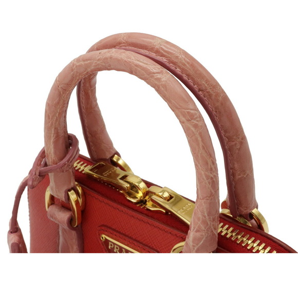 Prada Mini Promenade 2WAY Croco Leather Handbag Red Pink - Picture 7 of 9